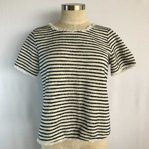 Green Envelope Short Sleeved Striped Textured Frayed Edges Sweater Top Sz M